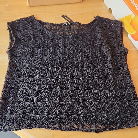 NWT Express‎ Black Crochet Knit Sleeveless Top, Sequin Accent, Party Size Large - Picture 3 of 13